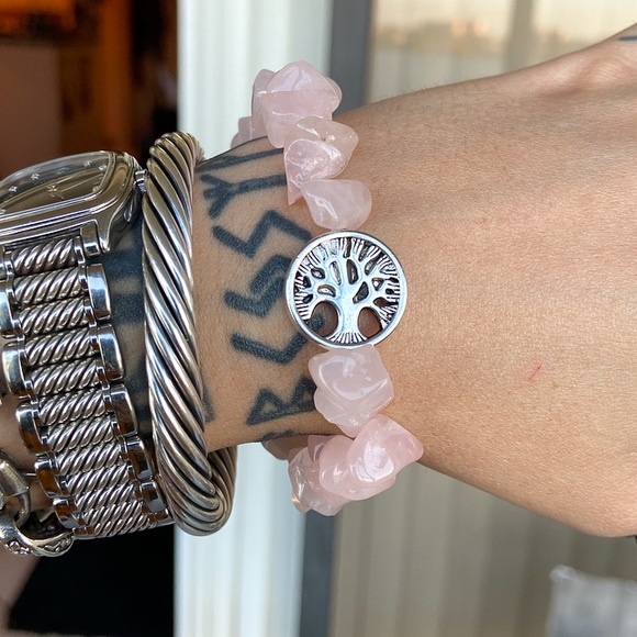 Genuine rose quartz chips gemstones boho bracelet - Picture 2 of 8